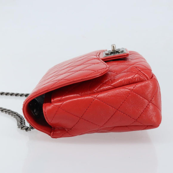 CHANEL Matelasse 25 Chain Shoulder Bag Calf Skin Red CC Auth 173308V