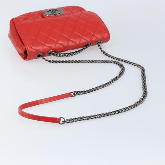 CHANEL Matelasse 25 Chain Shoulder Bag Calf Skin Red CC Auth 173308V