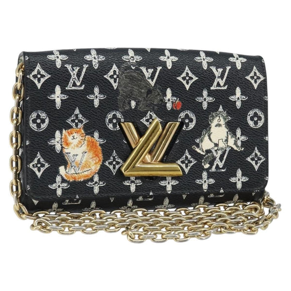 LOUIS VUITTON Catgram Portefeuille Twist Chain Bag Black M63888 LV Auth 173312SM