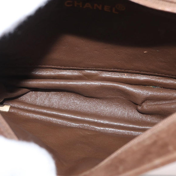 CHANEL V Stitched Chain Shoulder Bag Suede Brown Gold CC Auth 173313V