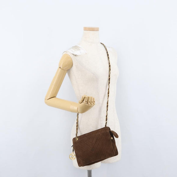 CHANEL V Stitched Chain Shoulder Bag Suede Brown Gold CC Auth 173313V
