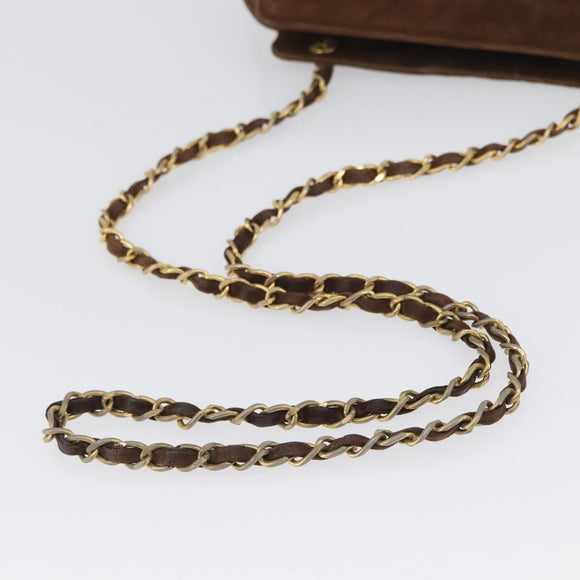 CHANEL V Stitched Chain Shoulder Bag Suede Brown Gold CC Auth 173313V
