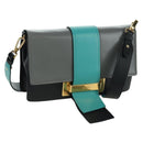 PRADA Shoulder Bag Leather Gray Gold Auth 173314V-1