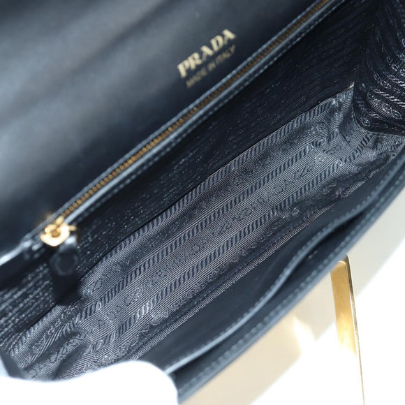 PRADA Shoulder Bag Leather Gray Gold Auth 173314V