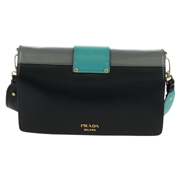 PRADA Shoulder Bag Leather Gray Gold Auth 173314V