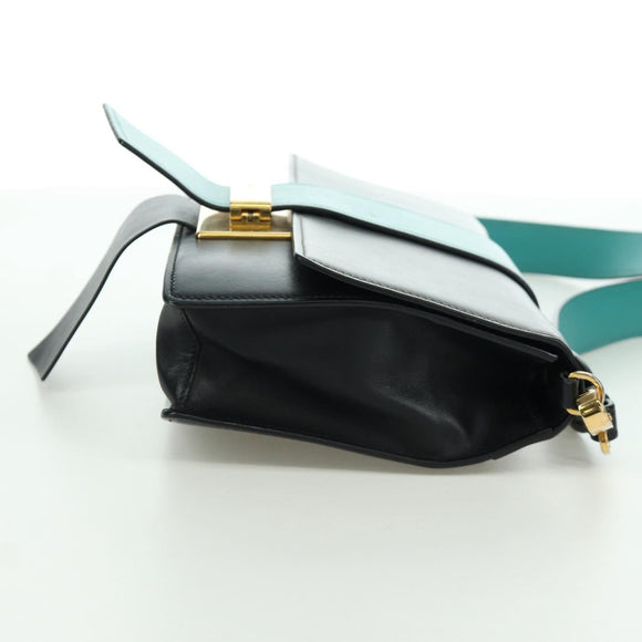 PRADA Shoulder Bag Leather Gray Gold Auth 173314V