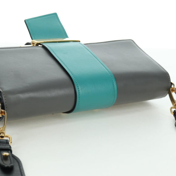PRADA Shoulder Bag Leather Gray Gold Auth 173314V