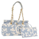 CHANEL Chain Shoulder Bag Canvas Light Blue gold CC Auth 173315SAV-1