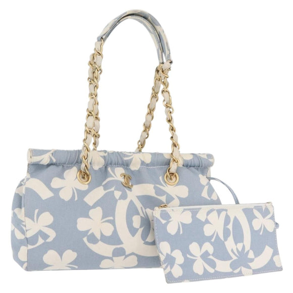 CHANEL Chain Shoulder Bag Canvas Light Blue gold CC Auth 173315SAV
