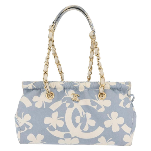 CHANEL Chain Shoulder Bag Canvas Light Blue gold CC Auth 173315SAV