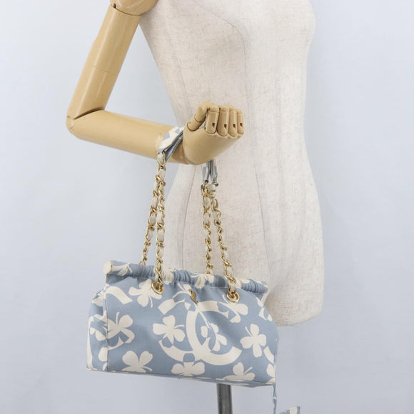 CHANEL Chain Shoulder Bag Canvas Light Blue gold CC Auth 173315SAV