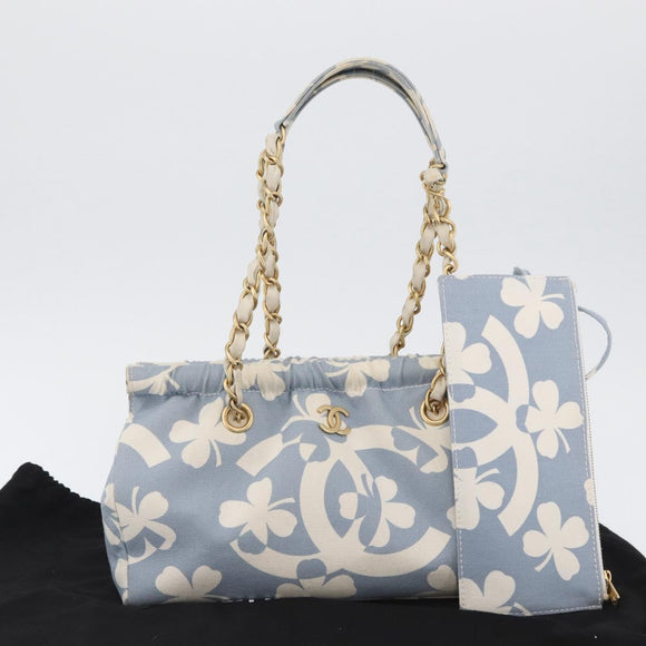 CHANEL Chain Shoulder Bag Canvas Light Blue gold CC Auth 173315SAV