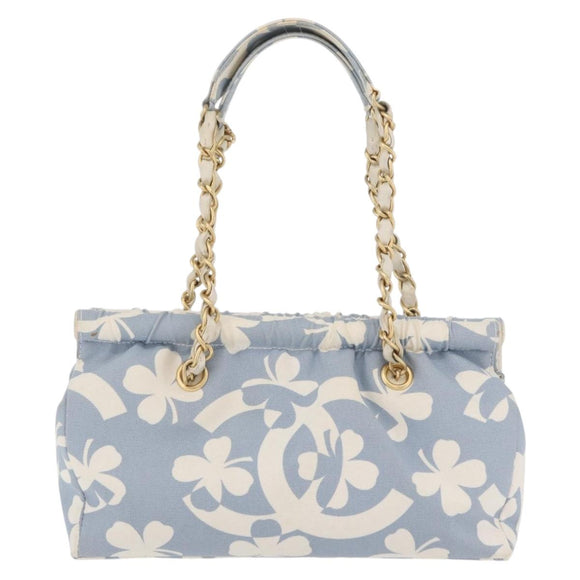 CHANEL Chain Shoulder Bag Canvas Light Blue gold CC Auth 173315SAV