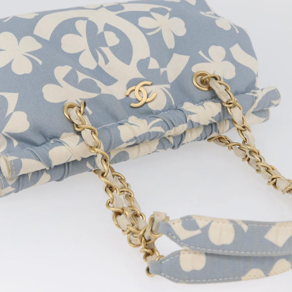 CHANEL Ketting Schoudertas Canvas Lichtblauw goudkleurige CC Auth 173315SAV