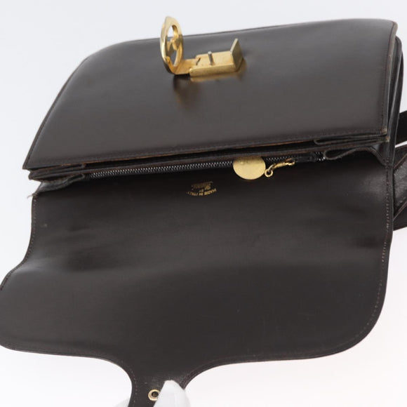 GUCCI Shoulder Bag Leather Brown Gold Auth 173328