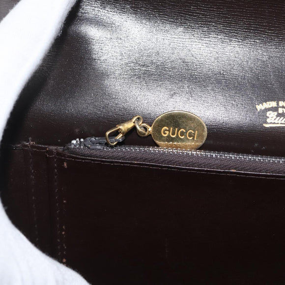 GUCCI Shoulder Bag Leather Brown Gold Auth 173328