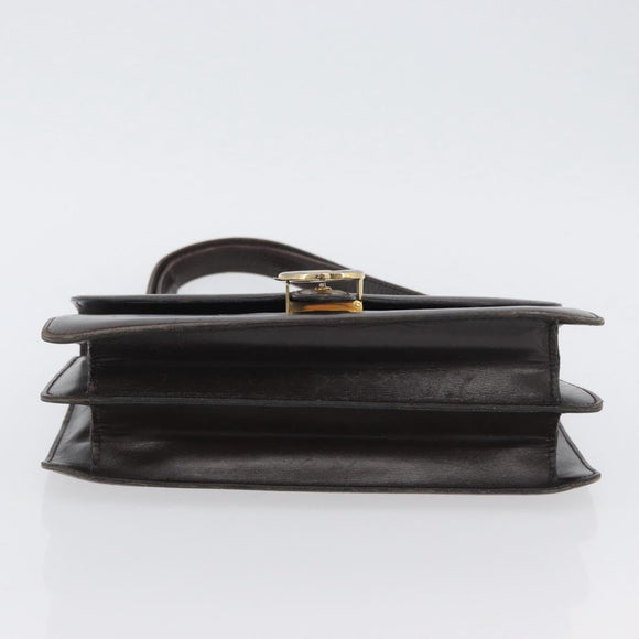 GUCCI Shoulder Bag Leather Brown Gold Auth 173328