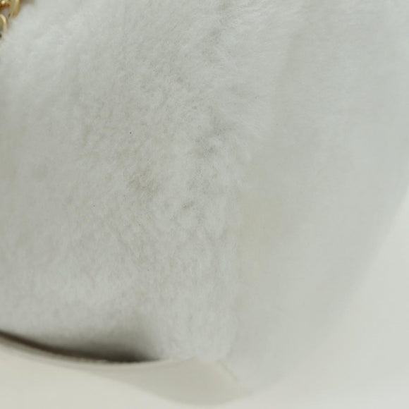 PRADA Hand Bag Fur White Gold Auth 173332SM