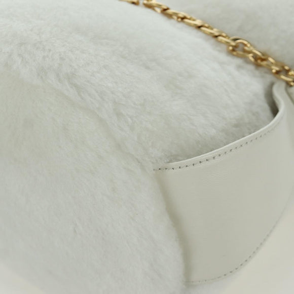 PRADA Hand Bag Fur White Gold Auth 173332SM