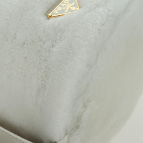 PRADA Hand Bag Fur White Gold Auth 173332SM