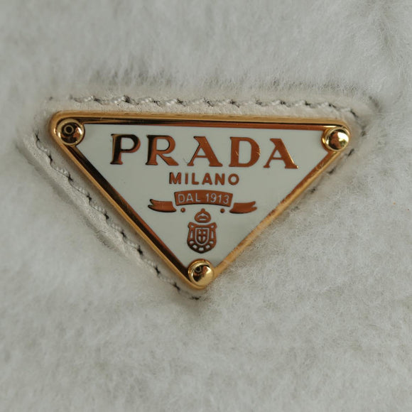 PRADA Hand Bag Fur White Gold Auth 173332SM