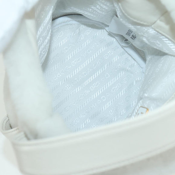 PRADA Hand Bag Fur White Gold Auth 173332SM