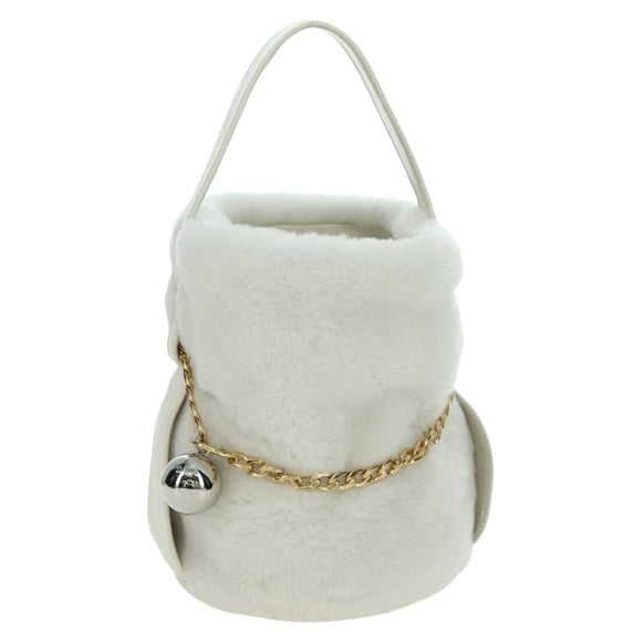 PRADA Hand Bag Fur White Gold Auth 173332SM
