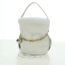 PRADA Hand Bag Fur White Gold Auth 173332SM-12