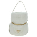 PRADA Hand Bag Fur White Gold Auth 173332SM-2