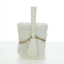 PRADA Hand Bag Fur White Gold Auth 173332SM-3