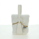 PRADA Hand Bag Fur White Gold Auth 173332SM-4