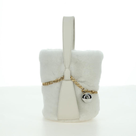 PRADA Hand Bag Fur White Gold Auth 173332SM