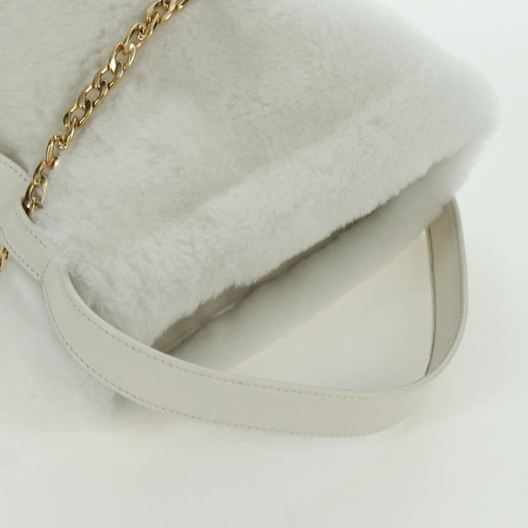 PRADA Hand Bag Fur White Gold Auth 173332SM