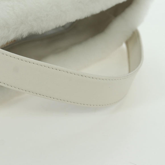 PRADA Hand Bag Fur White Gold Auth 173332SM