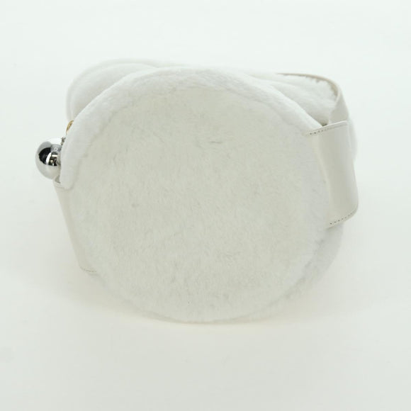 PRADA Hand Bag Fur White Gold Auth 173332SM
