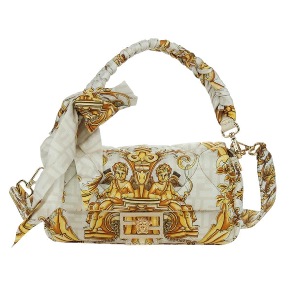 FENDI Zucca Canvas Fenderche VERSACE Mamma Baguette Bag White Auth 173367SAM