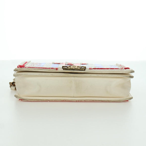 CHANEL Boy Chanel 28 Cuba Chain Sequin Bag Leather Gold CC Auth 173370SAM