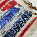 CHANEL Boy Chanel 28 Cuba Chain Sequin Bag Leather Gold CC Auth 173370SAM-19