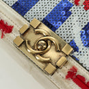CHANEL Boy Chanel 28 Cuba Chain Sequin Bag Leather Gold CC Auth 173370SAM-21