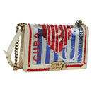 CHANEL Boy Chanel 28 Cuba Chain Sequin Bag Leather Gold CC Auth 173370SAM-1