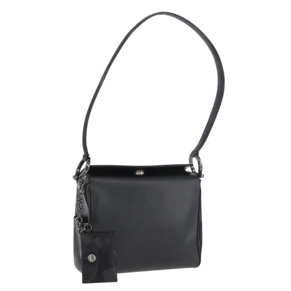Salvatore Ferragamo Gancini Shoulder Bag Leather Black Silver Auth 173384
