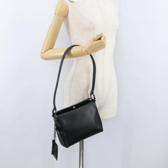 Salvatore Ferragamo Gancini Shoulder Bag Leather Black Silver Auth 173384