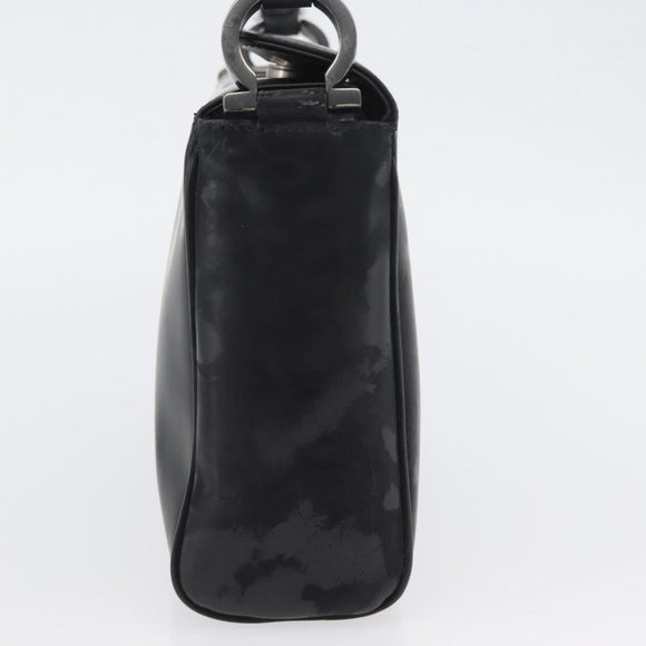 Salvatore Ferragamo Gancini Shoulder Bag Leather Black Silver Auth 173384