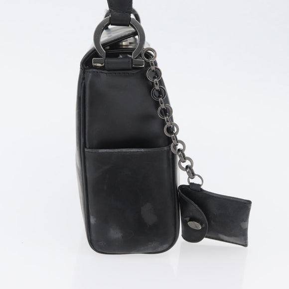 Salvatore Ferragamo Gancini Shoulder Bag Leather Black Silver Auth 173384