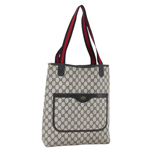 GUCCI GG Supreme Sherry Line Tote Bag PVC Navy Gold Red 39 02 003 Auth 173389