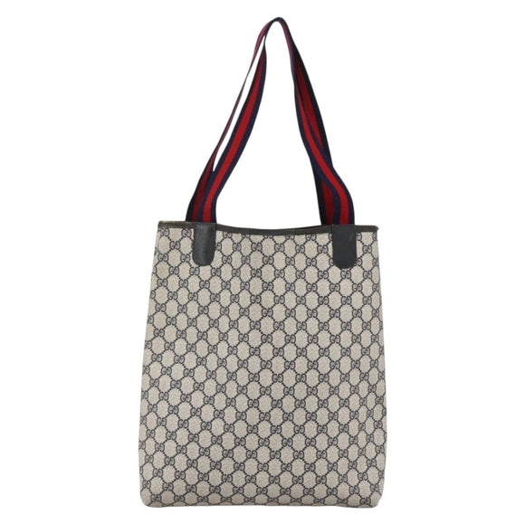 GUCCI GG Supreme Sherry Line Tote Bag PVC Navy Gold Red 39 02 003 Auth 173389