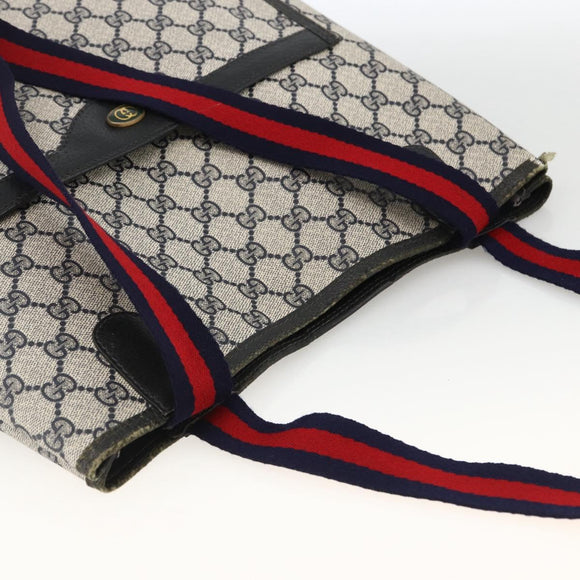 GUCCI GG Supreme Sherry Line Tote Bag PVC Navy Gold Red 39 02 003 Auth 173389
