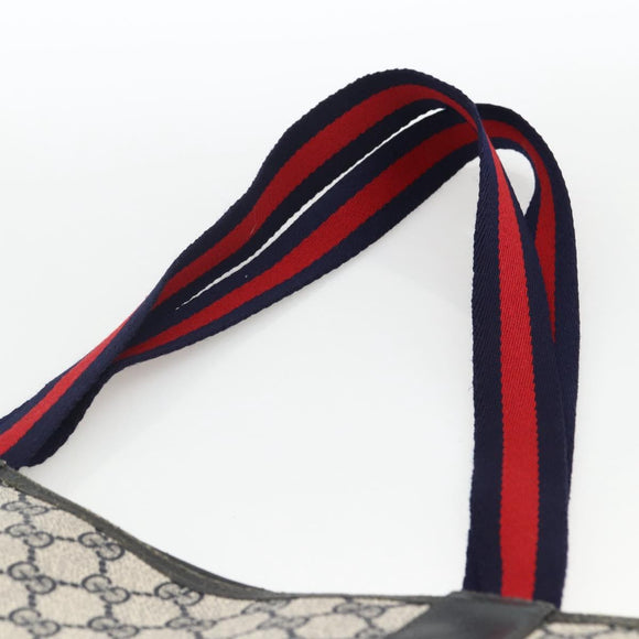 GUCCI GG Supreme Sherry Line Tote Bag PVC Navy Gold Red 39 02 003 Auth 173389