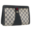 GUCCI GG Supreme Sherry Line Clutch Bag PVC Navy Red 89 01 032 Auth 173392-1