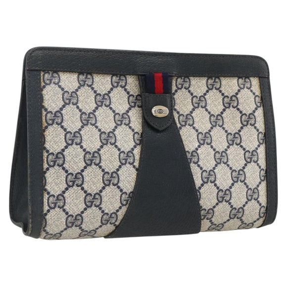 GUCCI GG Supreme Sherry Line Clutch Bag PVC Navy Red 89 01 032 Auth 173392
